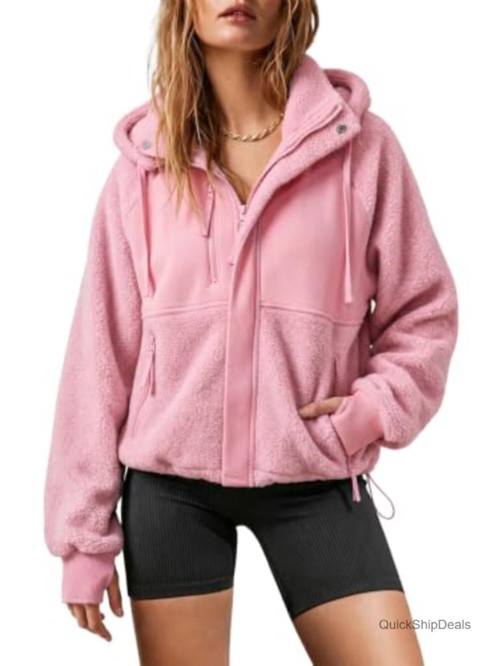 Oversized Sherpa Fleece Hooded Zip Up Jacket Coat